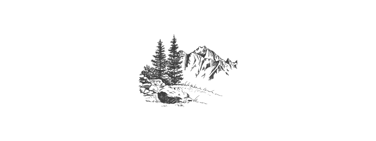 Zeichnung einer Almlandschaft